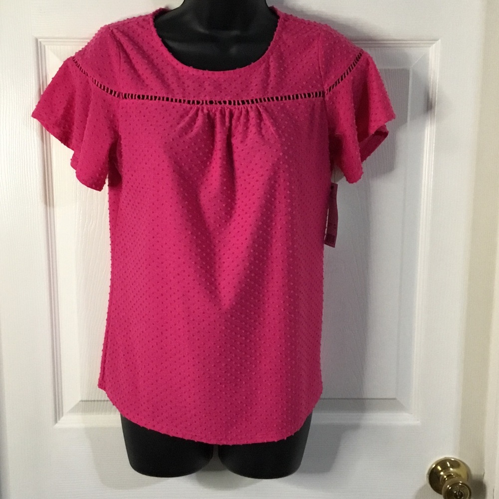 Notations Pink Short Sleeve Dot-Texture Top, size small, NWT.